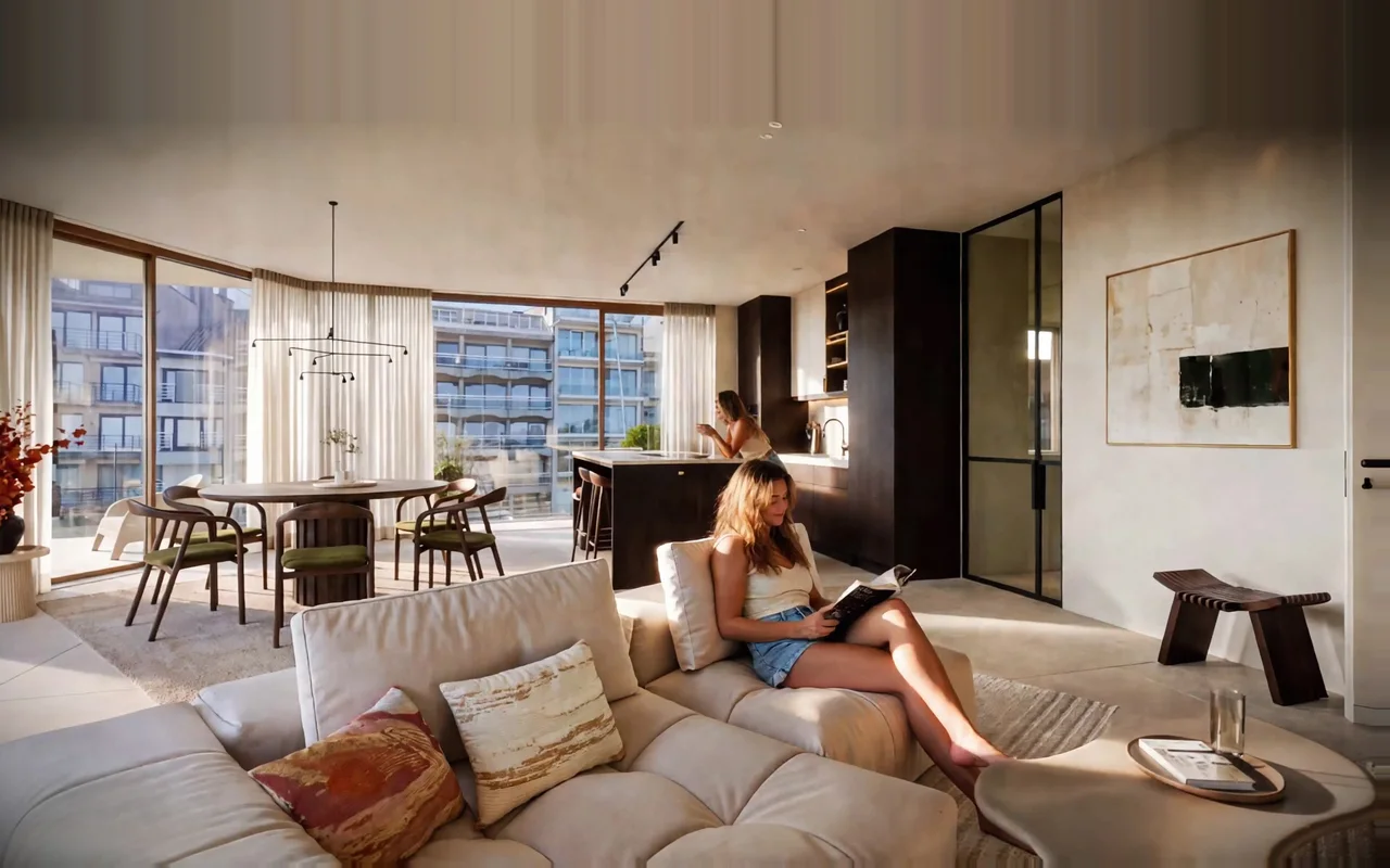 The same living room with people in it, added with AI